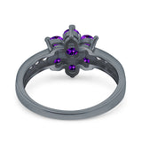 Flower Solitaire Wedding Engagement Ring Simulated Cubic Zirconia 925 Sterling Silver