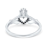 Heart Claddagh Art Deco Wedding Ring Simulated Cubic Zirconia 925 Sterling Silver