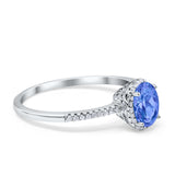 Halo Fashion Ring Oval Simulated Cubic Zirconia Accent 925 Sterling Silver