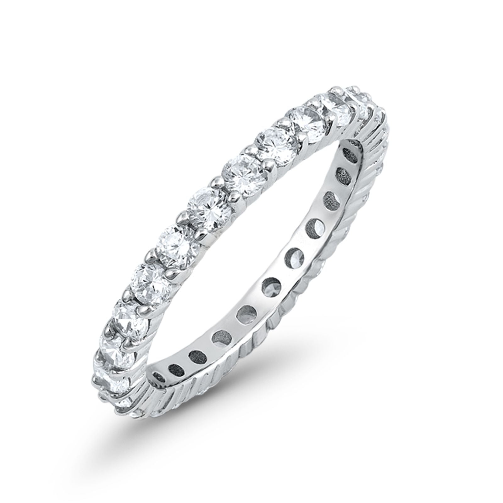 Stackable Full Eternity Wedding Simulated Band Ring Round CZ 925 Sterling Silver