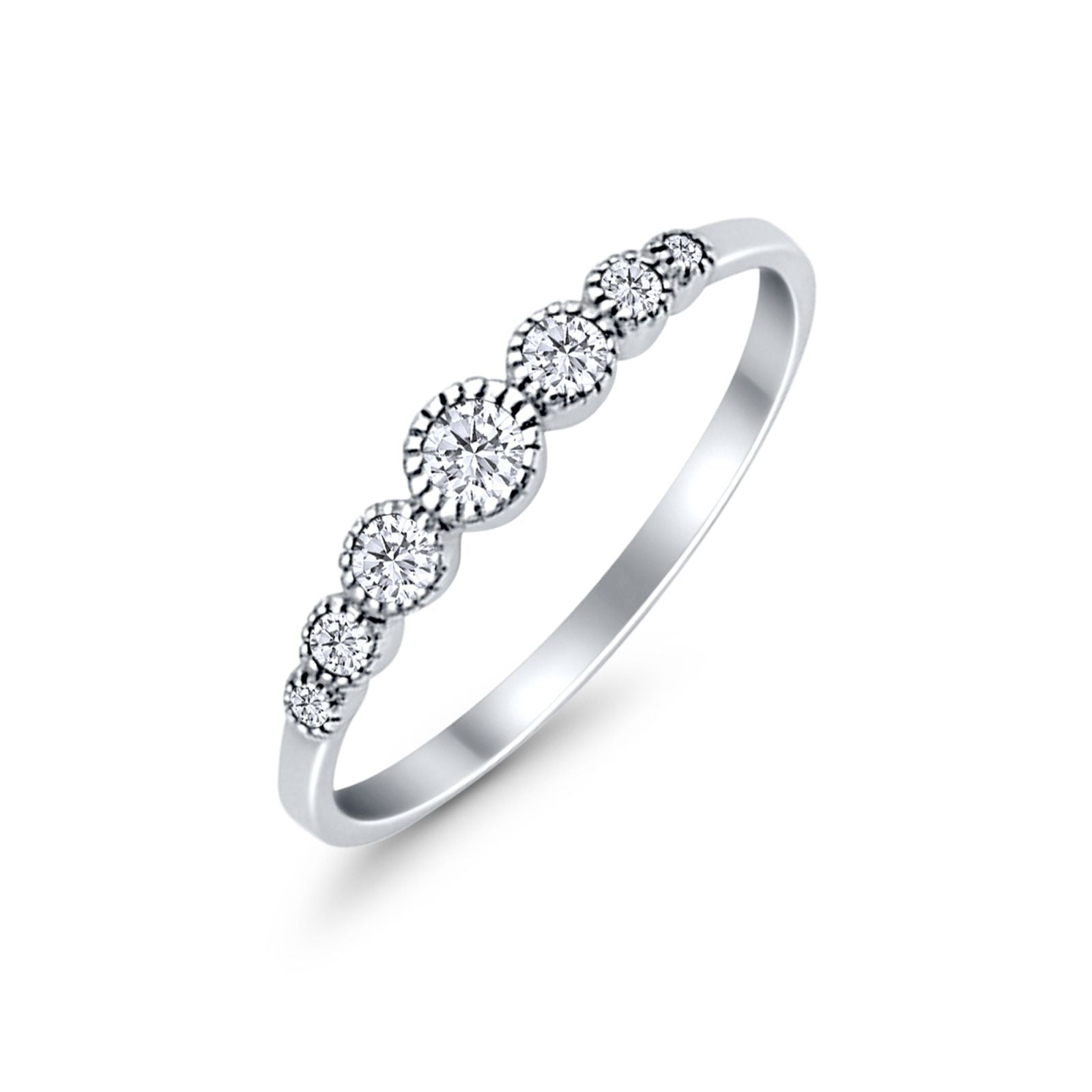 Half Eternity Petite Dainty Wedding Band Ring Simulated CZ 925 Sterling Silver