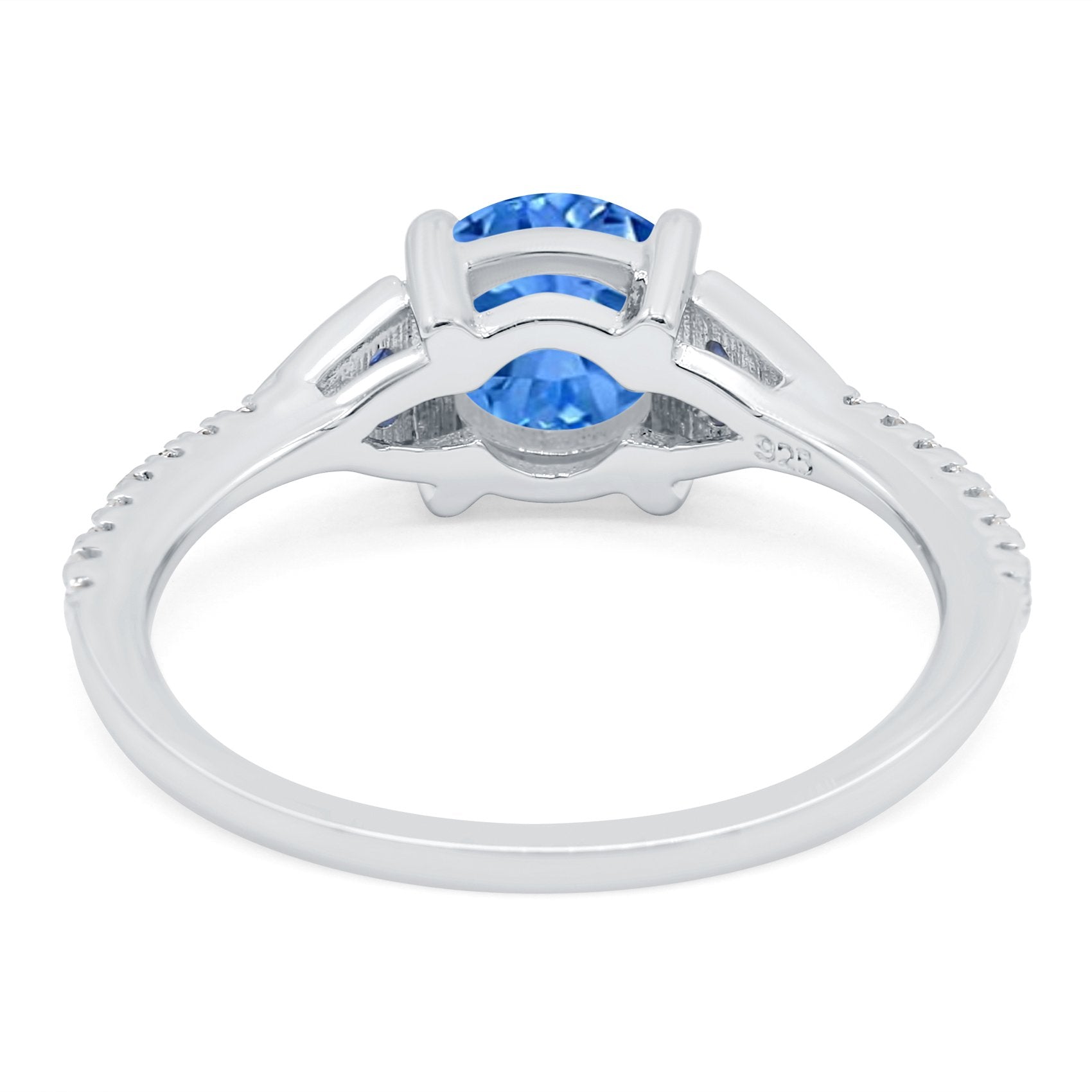 Art Deco Wedding Engagement Bridal Ring Round Simulated Blue Sapphire Cubic Zirconia 925 Sterling Silver