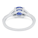 Art Deco Wedding Engagement Bridal Ring Round Simulated Blue Sapphire Cubic Zirconia 925 Sterling Silver