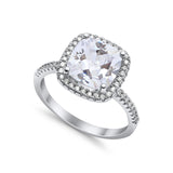 Halo Wedding Ring Cushion Cut Round Simulated Cubic Zirconia 925 Sterling Silver