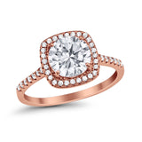 Halo Wedding Engagement Ring Round Simulated Cubic Zirconia 925 Sterling Silver