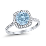 Halo Wedding Engagement Ring Round Simulated Cubic Zirconia 925 Sterling Silver