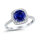 Halo Wedding Engagement Ring Round Simulated Cubic Zirconia 925 Sterling Silver