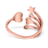 Heart and Star Ring Round Simulated Cubic Zirconia 925 Sterling Silver