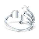 Heart and Star Ring Round Simulated Cubic Zirconia 925 Sterling Silver