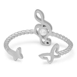 Music Note and Butterfly Ring Round Simulated Cubic Zirconia 925 Sterling Silver