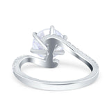 Art Deco Wedding Bridal Engagement Ring Round Simulated Cubic Zirconia 925 Sterling Silver
