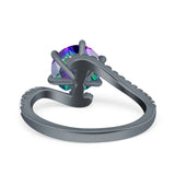 Art Deco Wedding Bridal Engagement Ring Round Simulated Cubic Zirconia 925 Sterling Silver