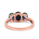 Three Stone Engagement Ring Oval Cut Rainbow Simulated Cubic Zirconia 925 Sterling Silver