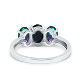 Three Stone Engagement Ring Oval Cut Rainbow Simulated Cubic Zirconia 925 Sterling Silver