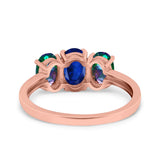 Three Stone Engagement Ring Oval Cut Rainbow Simulated Cubic Zirconia 925 Sterling Silver