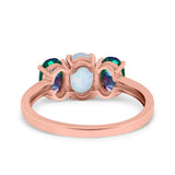 Three Stone Engagement Ring Oval Cut Rainbow Simulated Cubic Zirconia 925 Sterling Silver