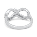 Infinity Ring Crisscross Eternity Round Lab Created White Opal 925 Sterling Silver