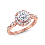 Art Deco Engagement Ring Round Simulated Cubic Zirconia 925 Sterling Silver