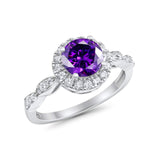 Art Deco Engagement Ring Round Simulated Cubic Zirconia 925 Sterling Silver