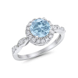 Art Deco Engagement Ring Round Simulated Cubic Zirconia 925 Sterling Silver