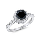 Art Deco Engagement Ring Round Simulated Cubic Zirconia 925 Sterling Silver