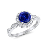 Art Deco Engagement Ring Round Simulated Cubic Zirconia 925 Sterling Silver