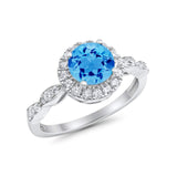 Art Deco Engagement Ring Round Simulated Cubic Zirconia 925 Sterling Silver