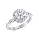 Art Deco Engagement Ring Round Simulated Cubic Zirconia 925 Sterling Silver