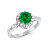 Art Deco Engagement Ring Round Simulated Cubic Zirconia 925 Sterling Silver