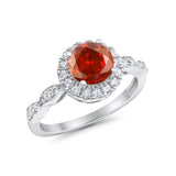 Art Deco Engagement Ring Round Simulated Cubic Zirconia 925 Sterling Silver