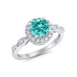 Art Deco Engagement Ring Round Simulated Cubic Zirconia 925 Sterling Silver