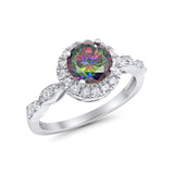 Art Deco Engagement Ring Round Simulated Cubic Zirconia 925 Sterling Silver