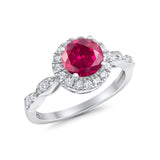 Art Deco Engagement Ring Round Simulated Cubic Zirconia 925 Sterling Silver