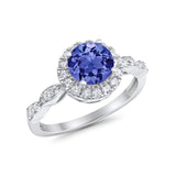 Art Deco Engagement Ring Round Simulated Cubic Zirconia 925 Sterling Silver