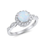 Art Deco Engagement Ring Round Simulated Cubic Zirconia 925 Sterling Silver