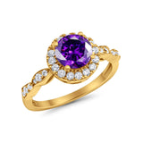 Art Deco Engagement Ring Round Simulated Cubic Zirconia 925 Sterling Silver