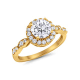 Art Deco Engagement Ring Round Simulated Cubic Zirconia 925 Sterling Silver