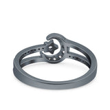 Moon Star Ring Split Shank Round Cubic Zirconia Split Shank 925 Sterling Silver