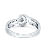 Moon Star Ring Split Shank Round Cubic Zirconia Split Shank 925 Sterling Silver