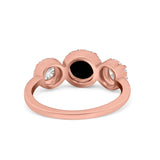 Halo Three Stone Wedding Ring Round Simulated Cubic Zirconia 925 Sterling Silver