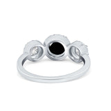 Halo Three Stone Wedding Ring Round Simulated Cubic Zirconia 925 Sterling Silver
