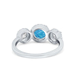 Halo Three Stone Wedding Ring Round Simulated Cubic Zirconia 925 Sterling Silver