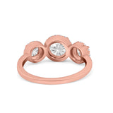 Halo Three Stone Wedding Ring Round Simulated Cubic Zirconia 925 Sterling Silver