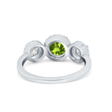 Halo Three Stone Wedding Ring Round Simulated Cubic Zirconia 925 Sterling Silver