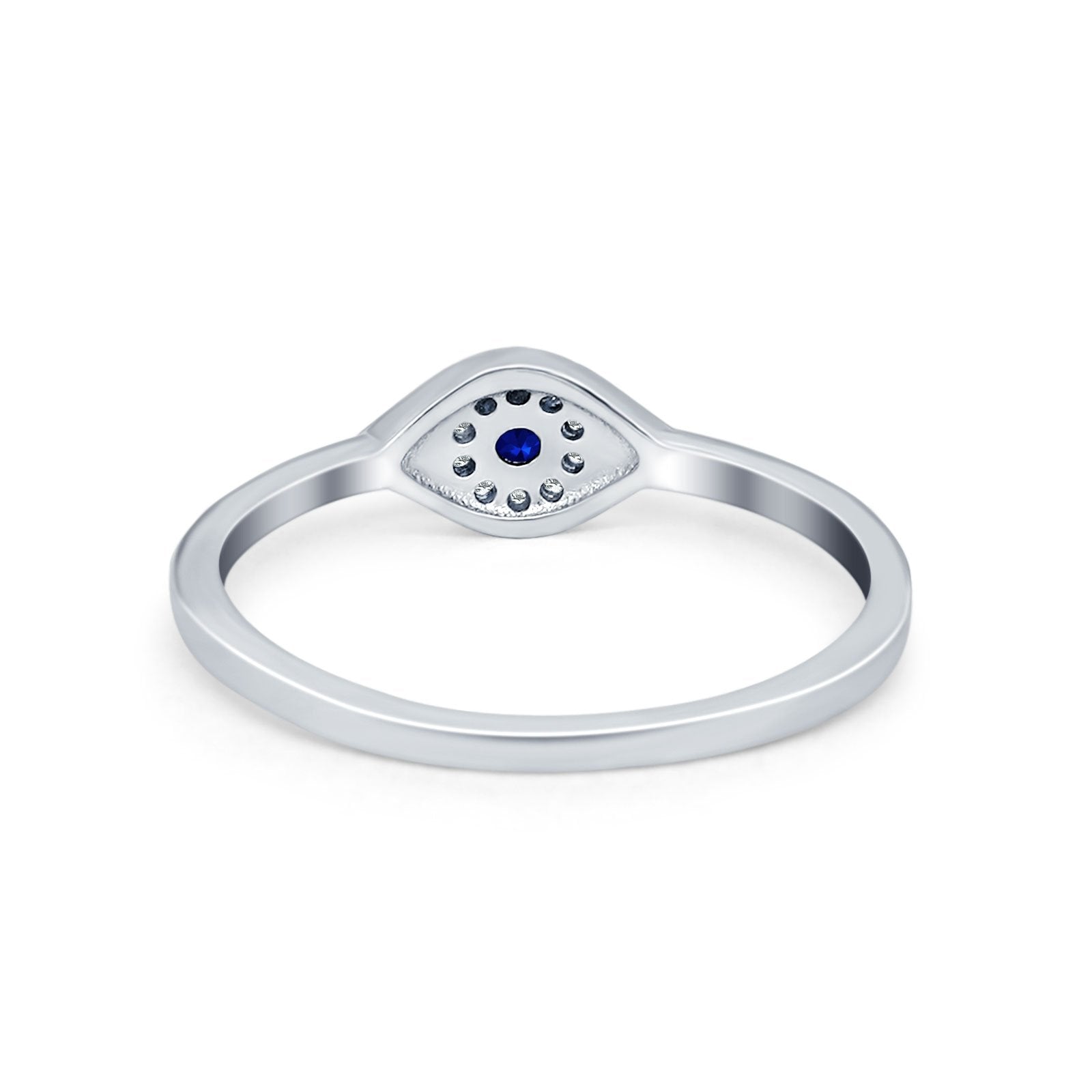 Evil Eye Ring Round Simulated Blue Sapphire Cubic Zirconia 925 Sterling Silver