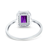 Halo Radiant Cut Wedding Engagement Ring Round Simulated Cubic Zirconia 925 Sterling Silver