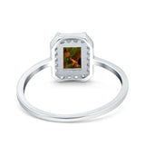 Halo Radiant Cut Wedding Engagement Ring Round Simulated Cubic Zirconia 925 Sterling Silver