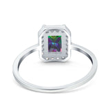 Halo Radiant Cut Wedding Engagement Ring Round Simulated Cubic Zirconia 925 Sterling Silver