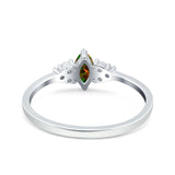 Marquise Art Deco Engagement Ring Round 3 Stone Simulated Cubic Zirconia 925 Sterling Silver