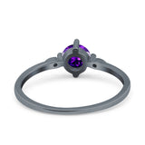 Three Stone Art Deco Engagement Ring Round Simulated Cubic Zirconia 925 Sterling Silver